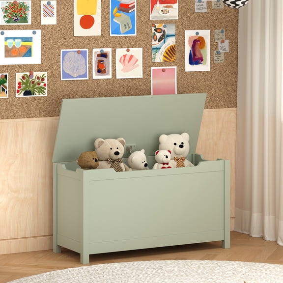 DRNANLIT Wooden Toy Box Storage with Safety Hinged Lid, Storage Chest for Bedroom Playroom, Sage, 31.5 Inch