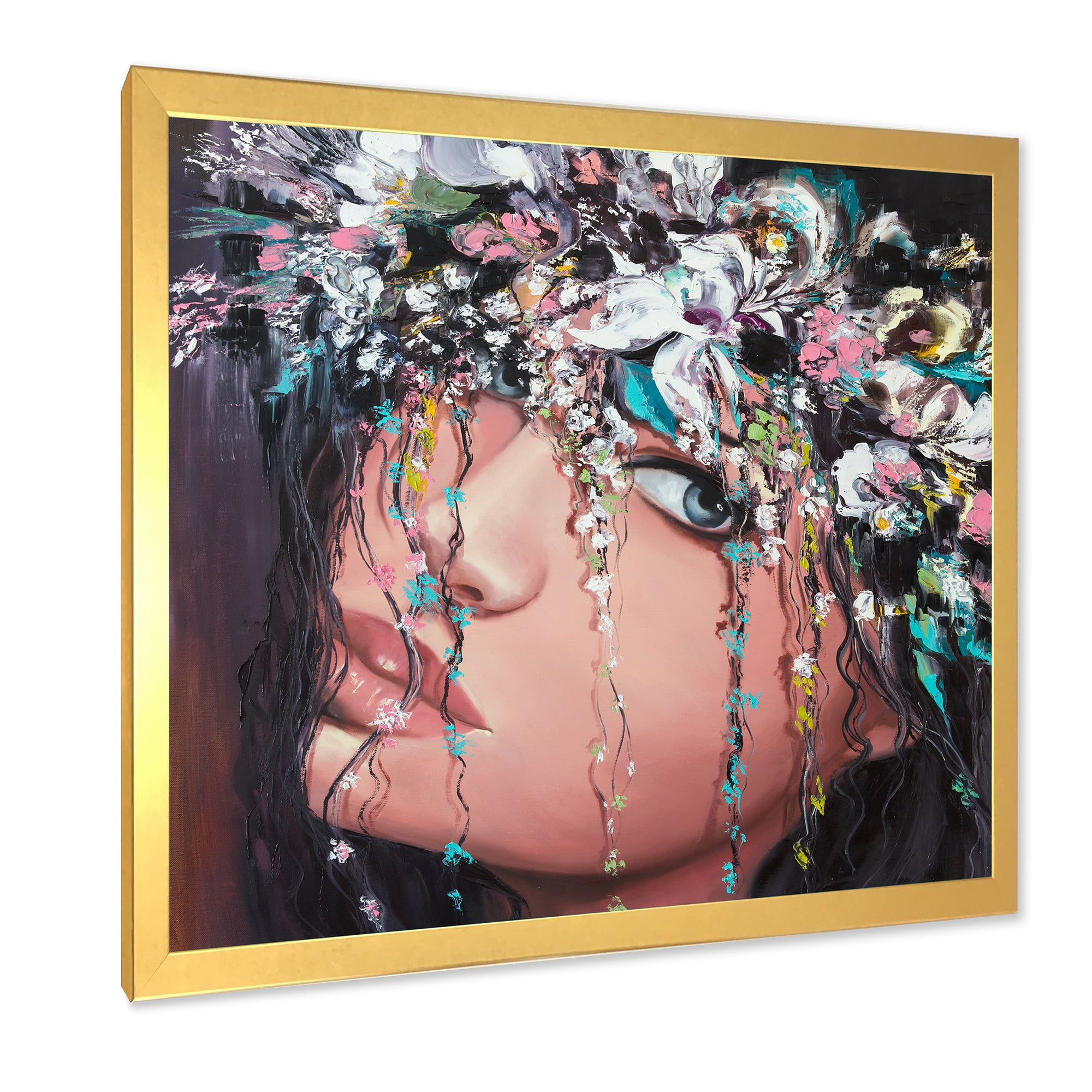 Designart 'Portrait Of A Young Woman With Flowers II' Modern Framed Art Print