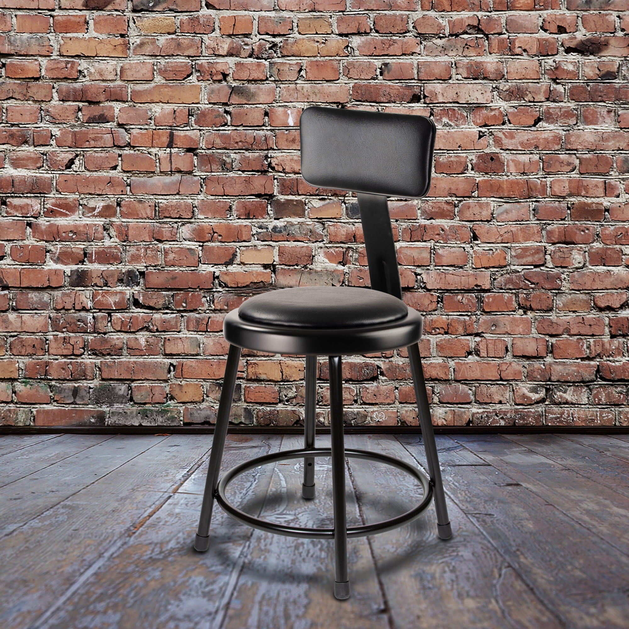 Hampden Furnishings Otto 18" Vinyl Padded Science Stool with Backrest, Black, Pack of 2