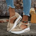 thumbnail image 4 of Lovskoo 2024 Women's Platform Shoes Round Toe Flat Pumps Thick Sole Buckle Strap Casual Beach Shoes Beige, 4 of 8