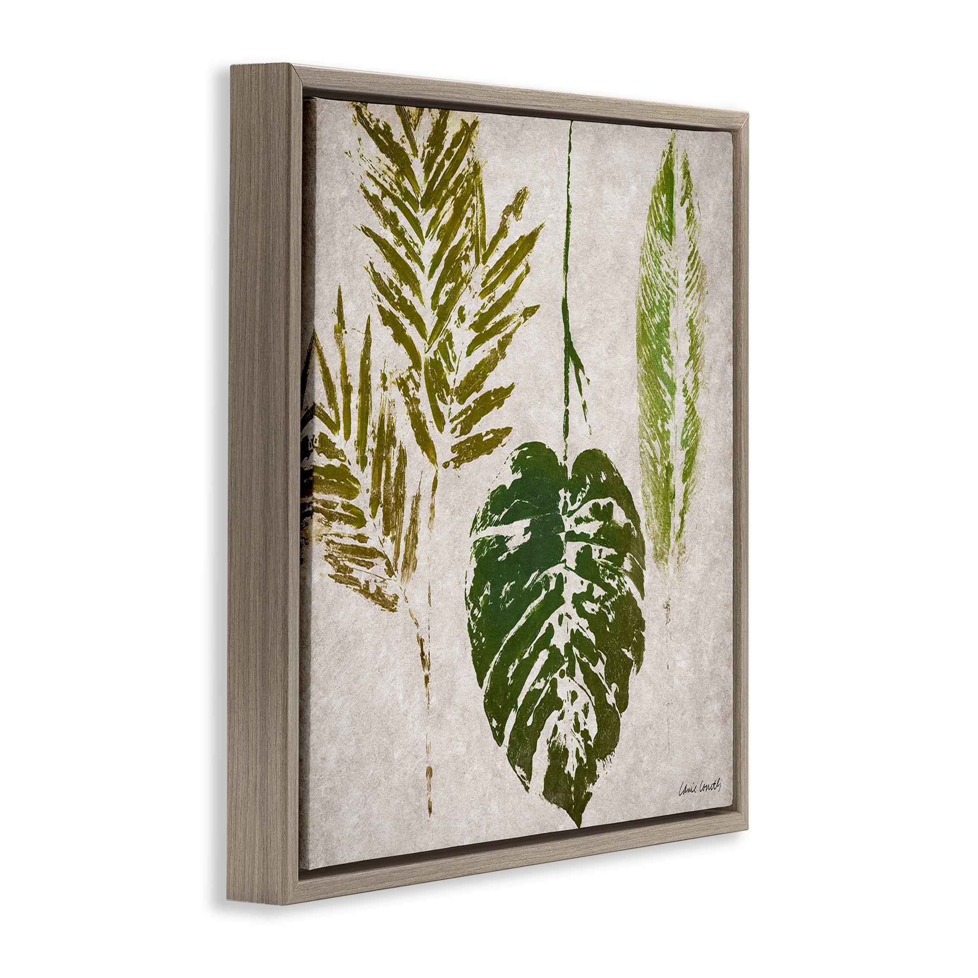 Stupell Industries Greenery Leaf Impressions Botanical & Floral Painting Brown Floater Framed Canvas Art Print Wall Art, 25 x 25