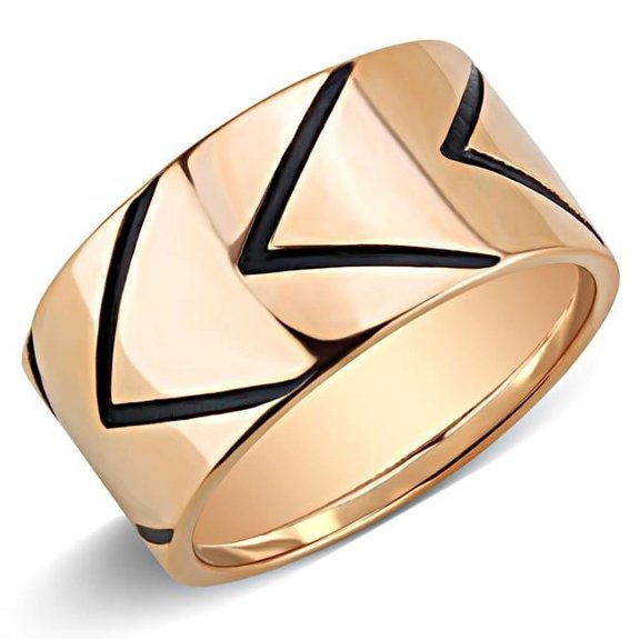 Alamode TK3563-7 Unisex IP Rose Gold Stainless Steel Ring with Epoxy in Jet - Size 7