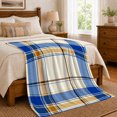 thumbnail image 6 of Royal Blue And Ochre Oversized Plaid Bands, Cozy Flannel Blanket with Bold Traditional Plaid Print, Housewarming Gift for Bold plaid enthusiasts, Home Decor for Bedroom and Living Room, 6 of 7