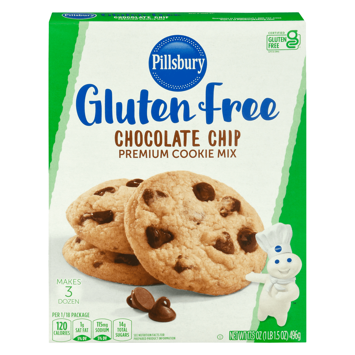 Pillsbury Gluten Free Chocolate Chip Premium Cookie Mix, 17.5 Oz Box