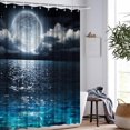thumbnail image 1 of Cortina de ducha con diseño de luna llena sobre el océano, impermeable, de tela, para decoración de baño, con ganchos, 72 x 72 pulgadas, 1 of 4
