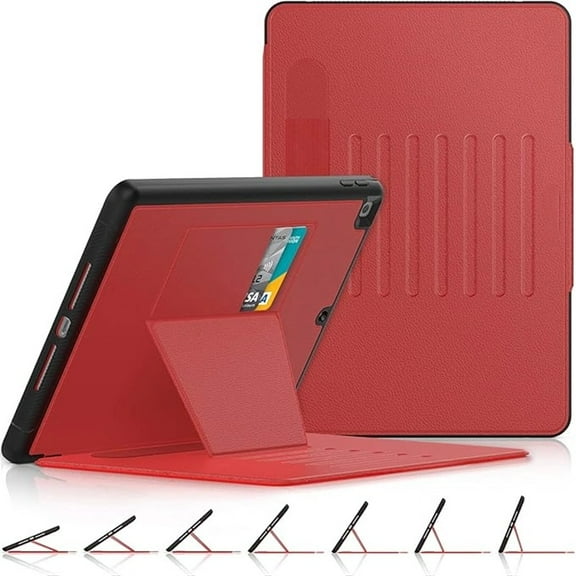 Case for iPad 9th/8th/7th Generation 10.2'', Strong Magnetic Auto Sleep Shockproof Case with Absorbing Multi-Angles Stand, Pen Holder, Card Slot (Red)