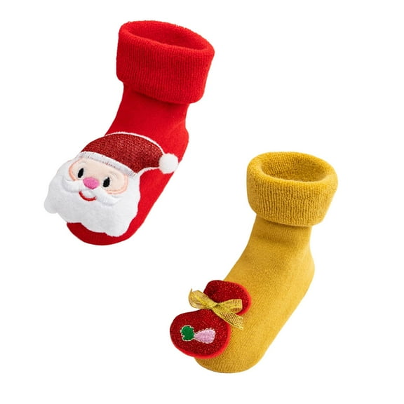 XEGLSBU 2 Pack Toddler Socks 5T-6T Boys Toddler Kids baby Boys Girls Christmas Santa Deer Knitted Warm Socks Christmas Socks for Boys and Girls Size 1-3 Years