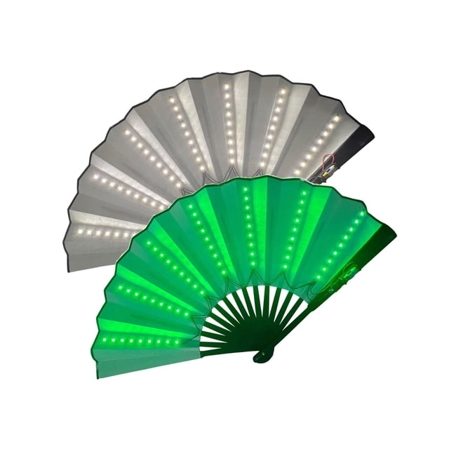 2 accesorios de decoración de ventilador plegable, suministros de mano duraderos, para fiesta en casa, cumpleaños, club nocturno, espectác Verde blanco