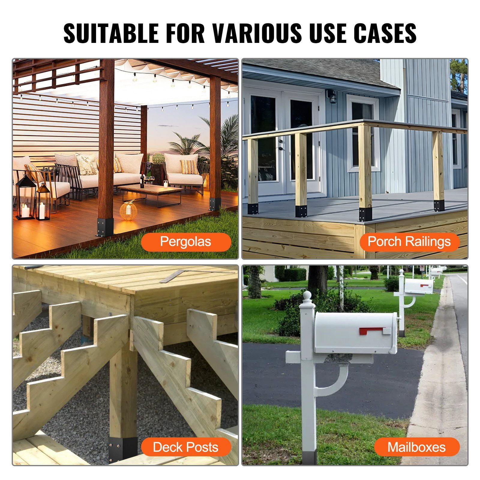 4x4 Post Base 4Pcs, Steel Bracket, 3.6" Inner Size Anchor for Pavilion Deck Support