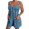 thumbnail image 2 of BLTIBY Women's Summer Casual Rompers Shorts V Neck Sleeveless Loose Short Jumpsuit 2025 Beach Vacation Outfits With Pockets Blue XL, 2 of 7