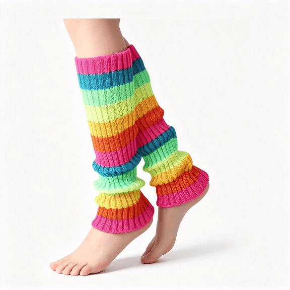 OQRKI 80S Leg Warmers for Women Vibrant Neon Colors Colorful Legs Warmers Rainbow Fur Leg Warmer Rainbow Tights Add a Splash of Color to Your Winter Clothes,Dance Or Party Accessories