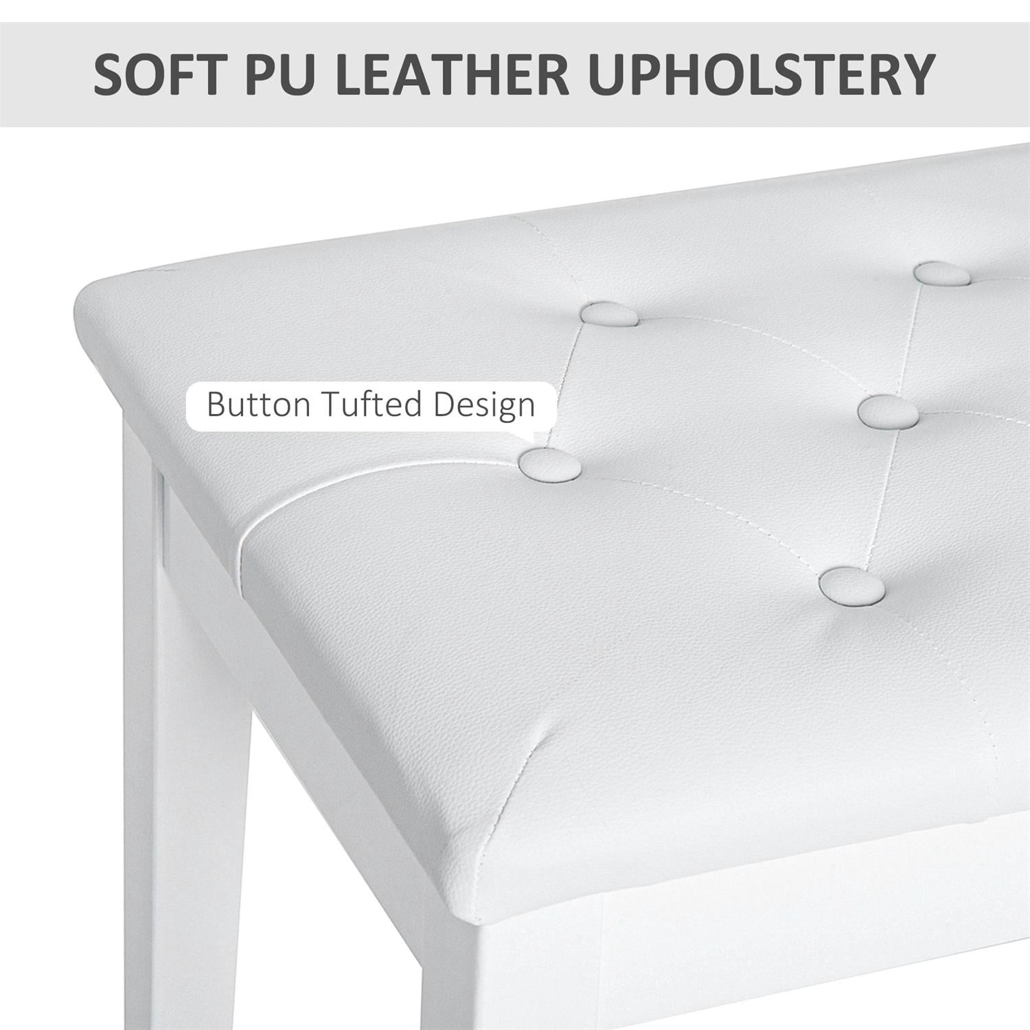 Demi Bonn 30" Piano Bench, Duet Piano Chair with Faux Leather Padded Cushion and Wooden Frame, Button Tufted Keyboard Bench, White