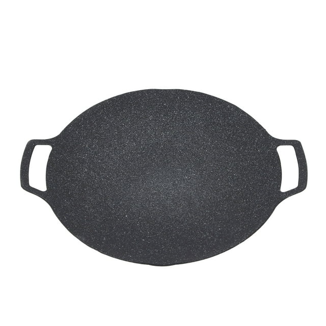 Poêle à Griller Coréenne, Plaque de Cuisson Ronde en Alliage d'Aluminium Antiadhésive avec Double Poignée, Compatible avec Cuisinière à Gaz à Induction, Plaques de Cuisson Rondes pour Grillades Intérieures et Extérieures