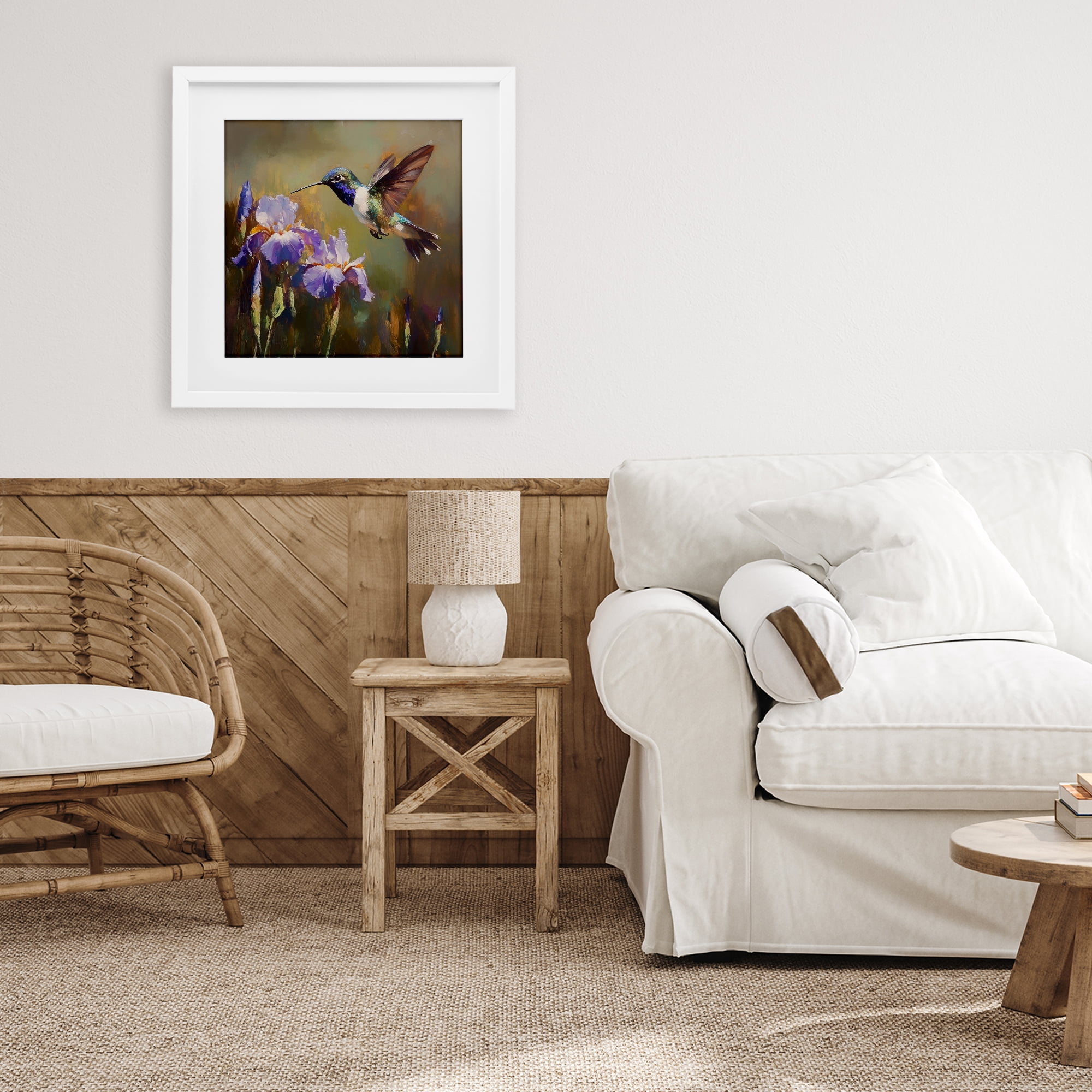 Stupell Industries Hummingbird & Purple Irises White Framed Print Under Glass, design by Tina LeCour