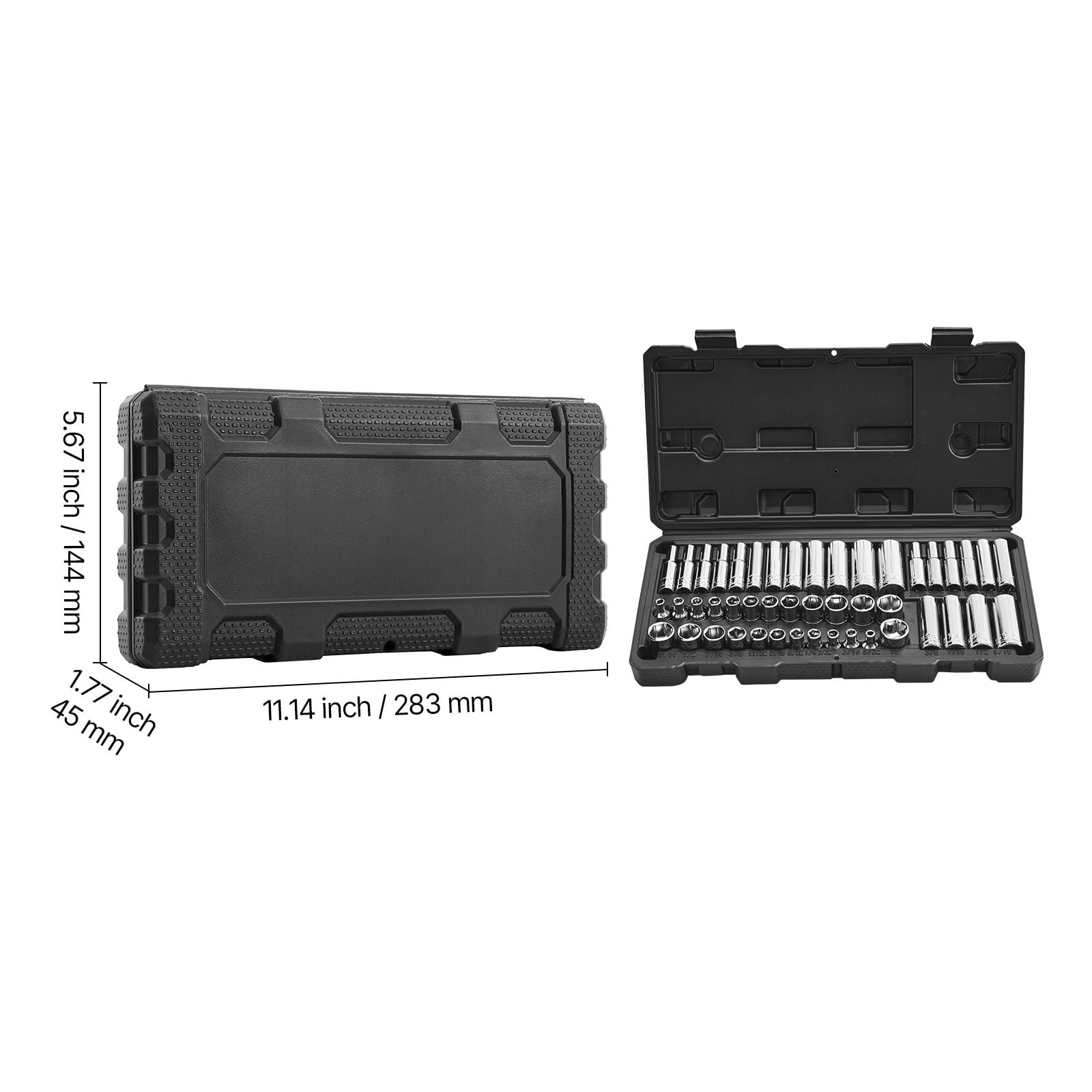 Socket Set 1/4 Inch Drive 6-Point CR-V Alloy Steel 601 IN-LB High Torque with Storage Case Metric for Automotive Bike Plumbing DIY