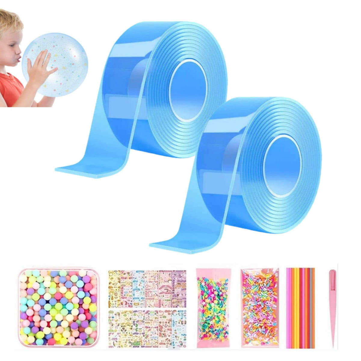Nano Bubble Tapes Kit for Kids, (9.84Ft × 2Pcs)Blue Nano Tape Magic