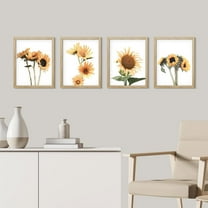 PixonSign Framed Wall Art Country Farm Sunflower, Set of 4 Garden Floral Wall Decor Arts, Nature Botanical Plant Wall Décor, Adhesive Canvas Poster, Modern Home Artwork - 11"x14" Natural