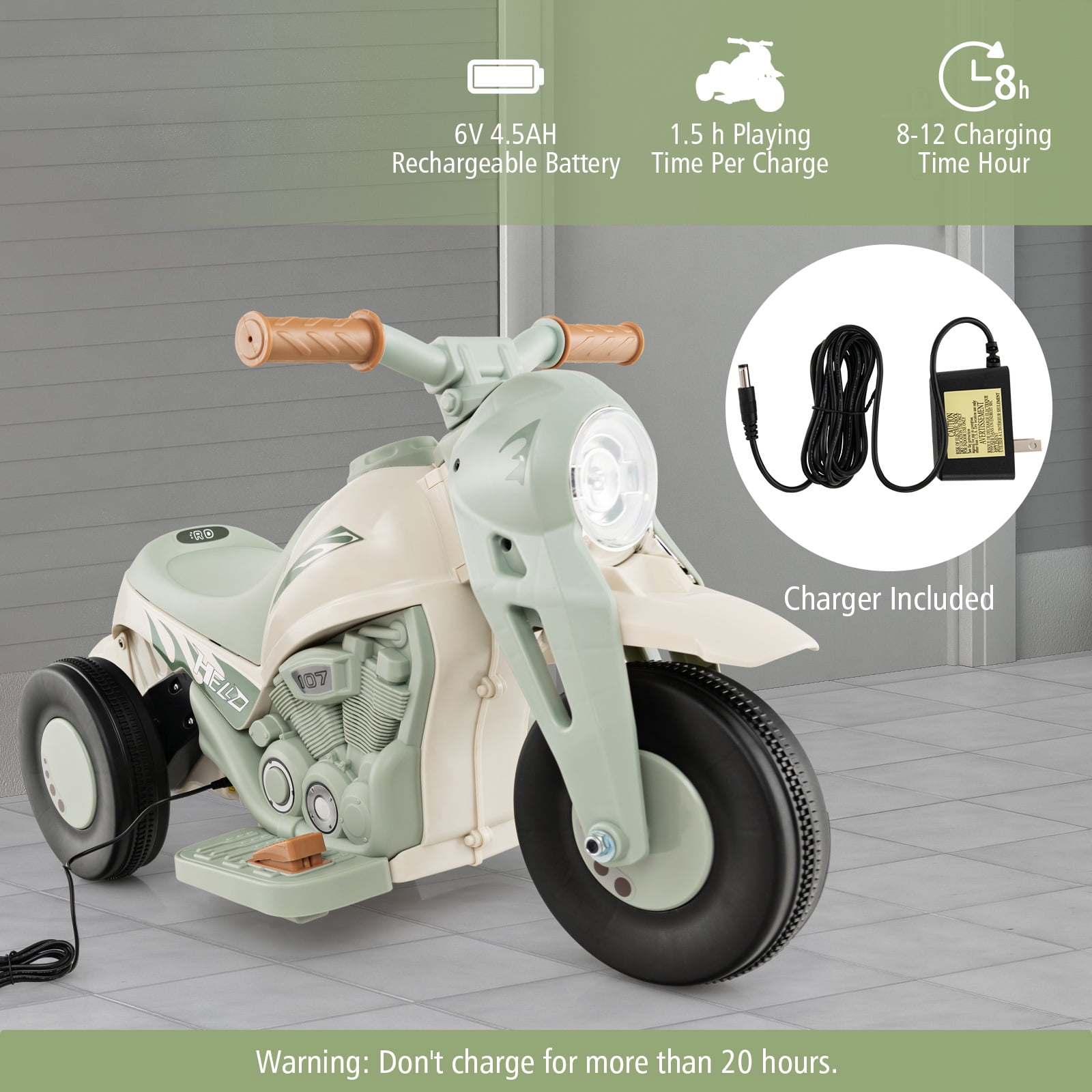 Infans 6V Kids Bubble Car Electric Ride on Motorcycle w/ Music Button & LED Headlight