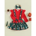 thumbnail image 3 of Elippeo Baby Girls 3 Piece Outfit 3M 6M 9M 12M Christmas Long Sleeves Romper and Print Suspender Skirt Cute Headband Fall Clothes, 3 of 10