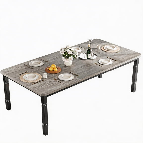 79" Industrial Dining Table for 8 People, Rectangular Kitchen Table with Chamfer Corners and Heavy Duty Metal Legs