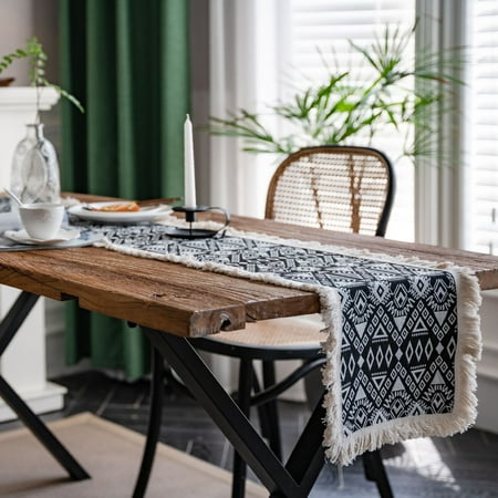 

Fall Table Runner Burlap Table Runner Rustic Table Runner with Tassel Boho Table Runner - 108 x 12 in