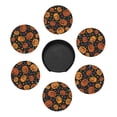 thumbnail image 5 of Halloween Pumpkin Coasters With Leather Holder Set Of 6 Round Coasters for Home and Kitchen Decor, 5 of 7