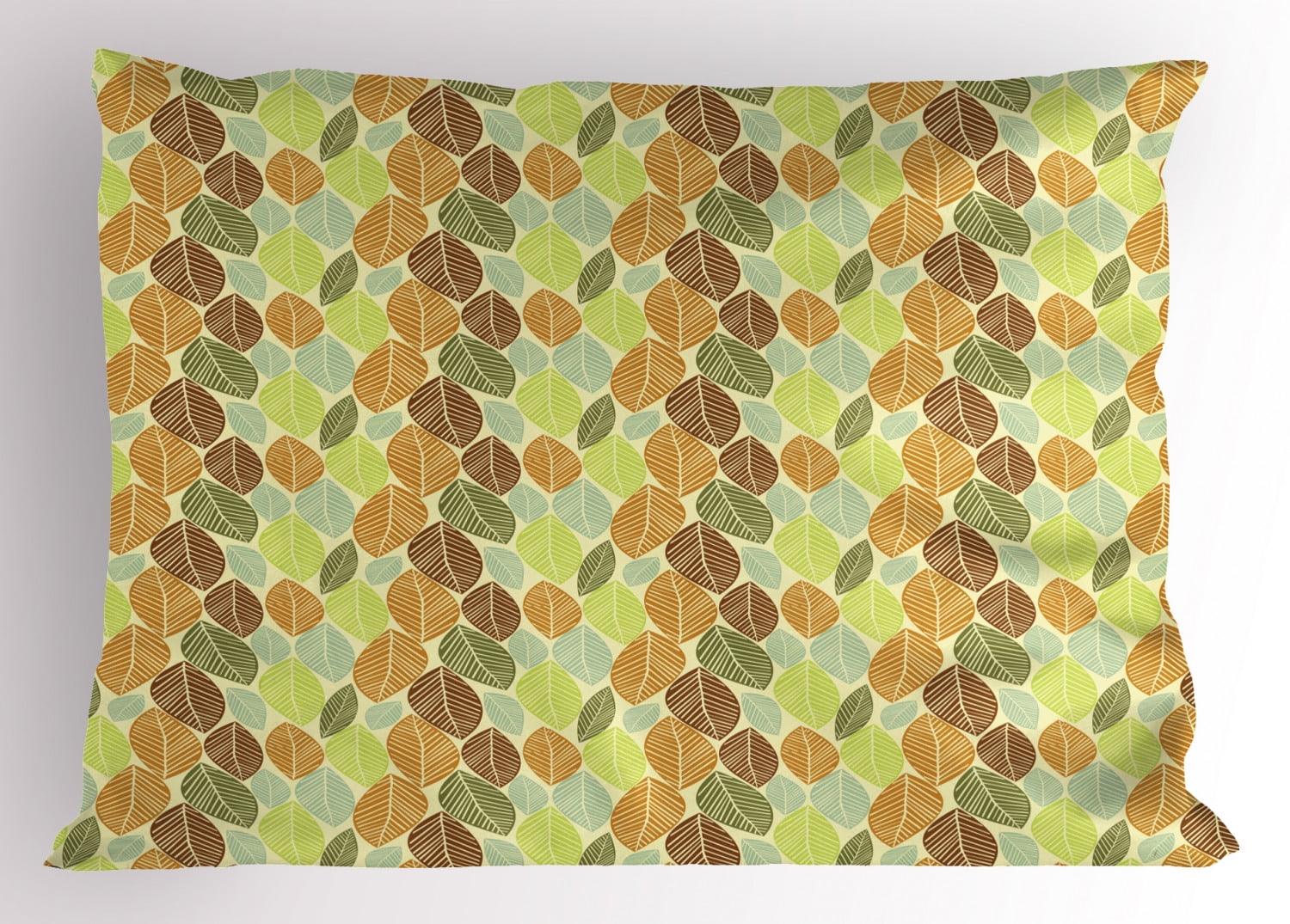 Leaves Pillow Sham, Soft Colored Autumn Leaves with Stripes as Ribs and