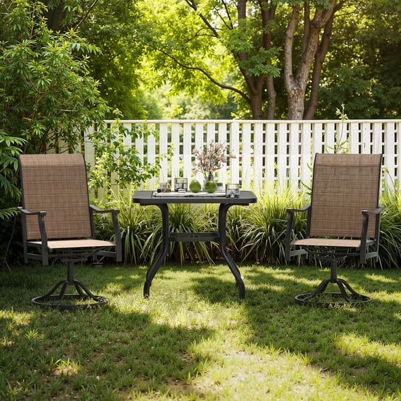 Outdoor Dining Chairs Set of 2, 360° Swivel Patio Chairs with Textilene Fabric, All-Weather Metal Armchair with Ergonomic Design, Rust-Resistant for Backyard Garden Balcony