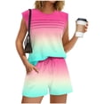 thumbnail image 4 of Womens Crew Neck Two Piece Short Sets Cap Sleeve Drawstring Summer Sweatsuit with Pocket, 4 of 7