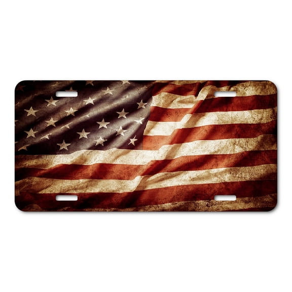 Distressed American Flag Aluminum License Plate – Vintage-Style Patriotic Sublimation Print for Cars, Trucks, and Motorcycles