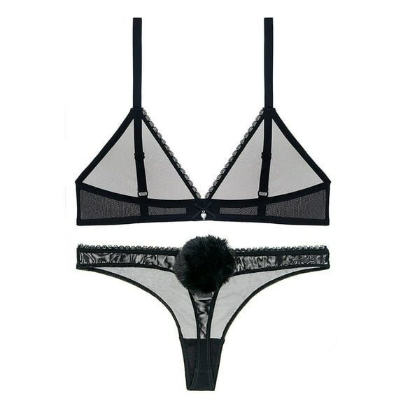 Varsbaby Women's Sexy Lace See Through Underwear Wirefree Bras and Low Waist Panty Set