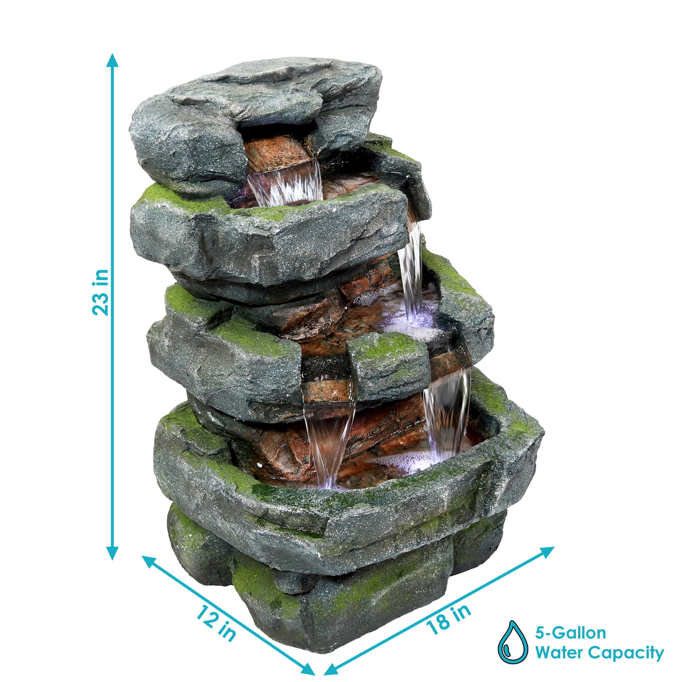 Sunnydaze Stone Waterfall Polyresin Outdoor Water Fountain with Lights