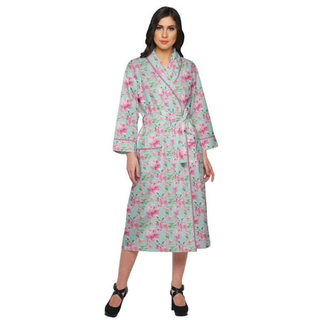

Moomaya Cotton Robe Women Long Printed Cotton Crossover Summer Bathrobes