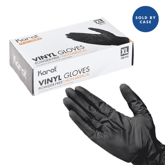 [1,000 ct] Karat Vinyl Gloves, Powder-Free, Black, Extra Large