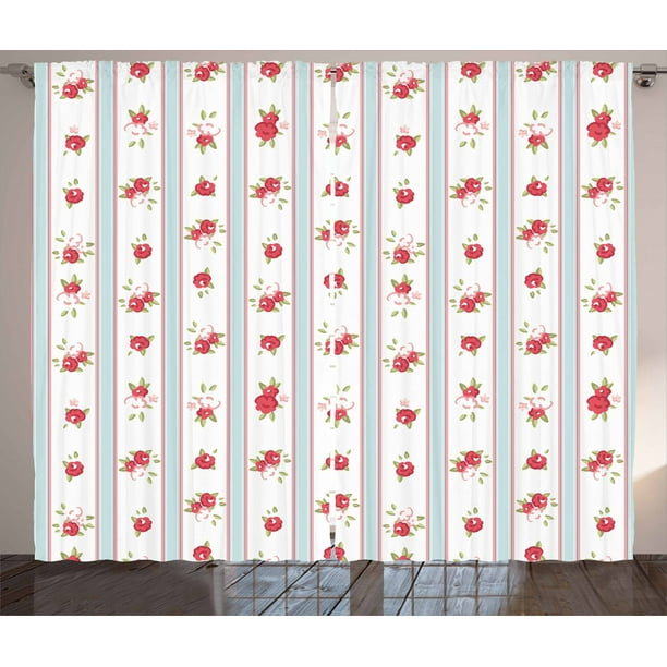 Shabby Chic Curtains 2 Panels Set Vertical Borders Cute Rose Blooms Cottage Country Cabin Design Window Shabby Chic Curtains 2 Panels Set, Country Chic Curtains