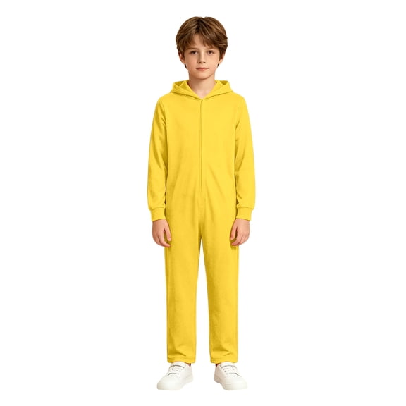 Boys Halloween Hooded Full Zip Jumpsuit Solid Color Long Sleeve One Piece