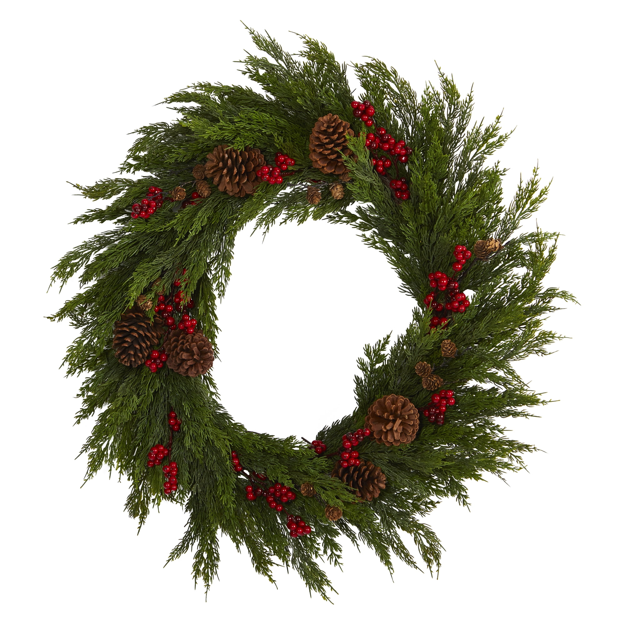 Nearly Natural Plastic Holiday Wreath, 32.00" (Assorted Colors)