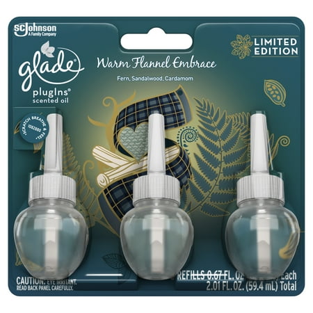 Glade PlugIns Refill 3 CT, Warm Flannel Embrace, 2.01 FL. OZ. Total, Scented Oil Air