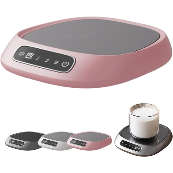 Coffee Mug Warmer for Desk, Coffee Mug Warmer Cordless, Smart Heating Drinks Coaster, 10w Cup Warmer for Desk with Digital Display, USB Rechargeable, 3 Temp Settings, for Kitchen, Travel(Pink)