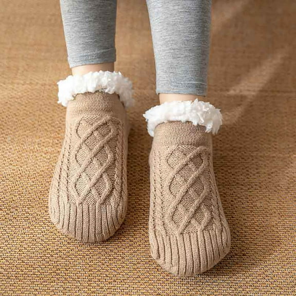 NTACZA Yellow Winter Socks for Women Above Ankle Thick Fleece Lined Slipper Socks Grippy Women Thermal Knitted Snow Socks XL