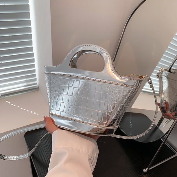 Bolso de hombro para mujer Bolso de hombro de PU con patrón de cocodrilo a la moda (Plata)