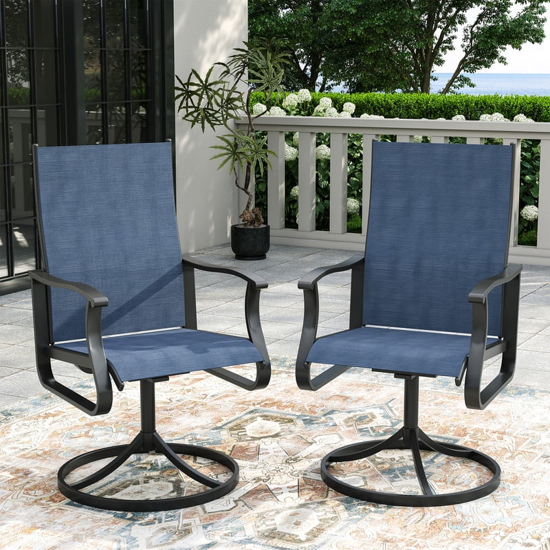 MRUAKA Patio Swivel Chairs Set of 2, Outdoor Dining Chairs Mid Back All Weather Breathable Textilene Outdoor Swivel Chairs with Metal Rocking Frame for Lawn Garden Backyard Deck, Blue