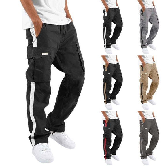 Men's Four Seasons Cargo Pants Drawstring Waist Multi Pocket Ribbon Detail