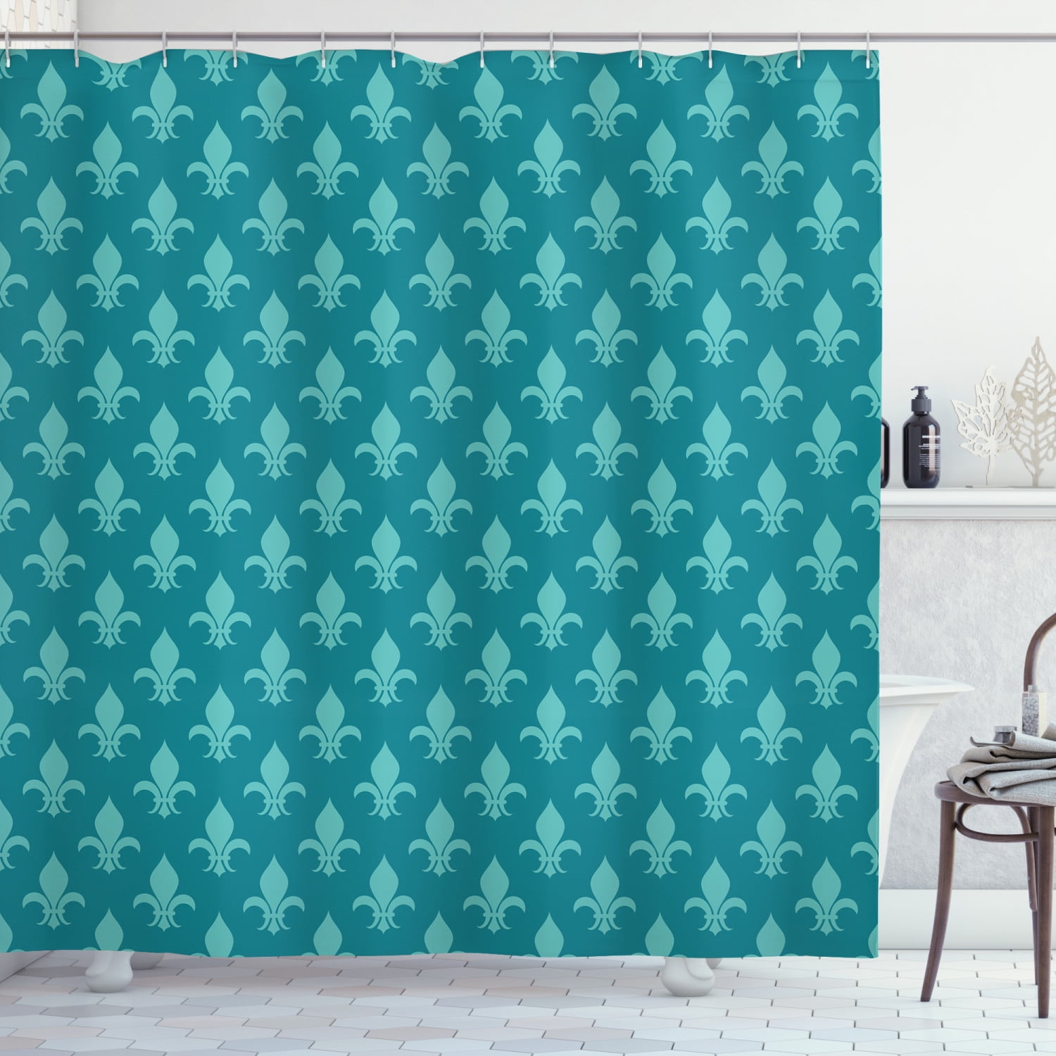 Ambesonne Fleur de Lis Shower Curtain, Retro Damask Pattern, 69"Wx75"L