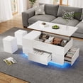 thumbnail image 3 of 39.3*19.6*23.2'' Coffee Table 4-in-1 Height-Adjustable Sofa Table with LED, Coffee Table with 2 Drawers, High-Gloss Table with Sofa and 2 Stools, Side Table with Hidden Storage Space, 3 of 27