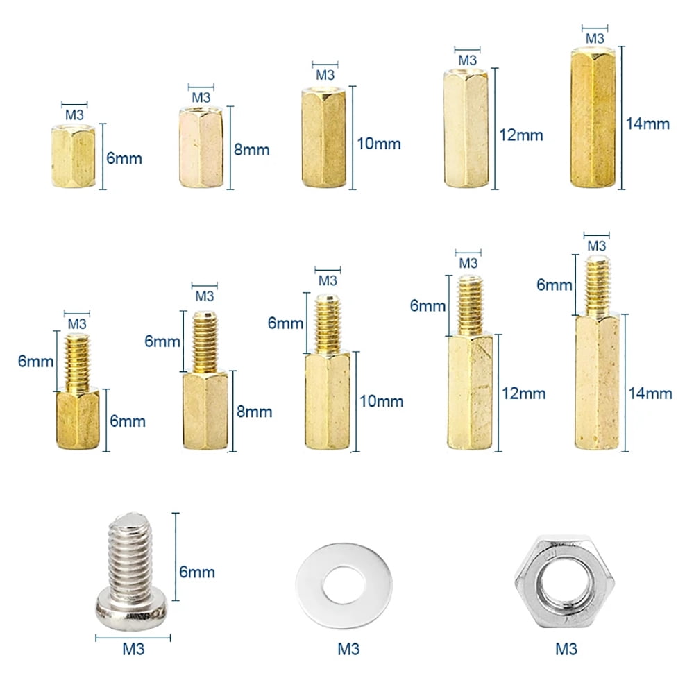 Standoff 910Pcs/set M3 Male Female Hex Brass Standoff Spacer Kit With Screw Nut And Washer Pcb Motherboard Standoff Assortment Kit