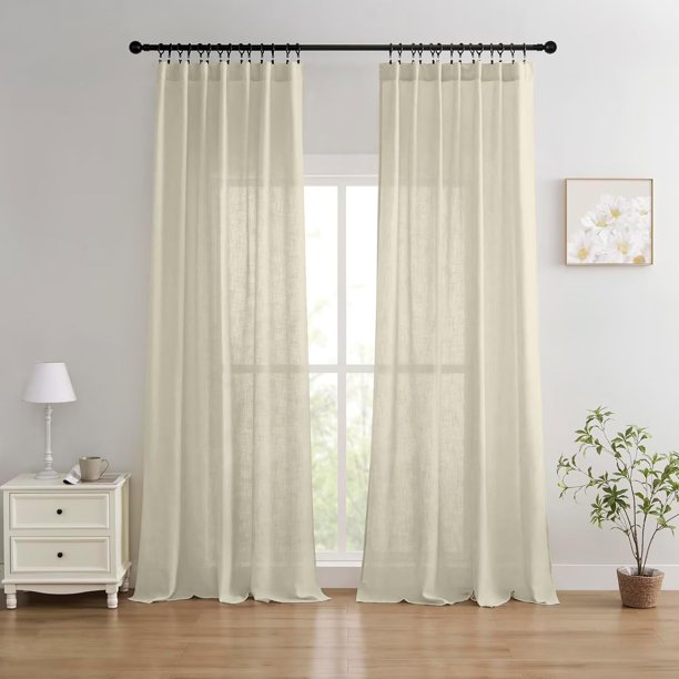Cortinas Joydeco de Lino 244 cm de Largo, Set de 2 Paneles, Color Natural