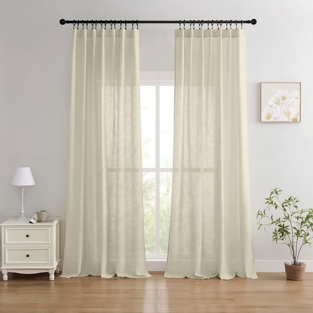 Cortinas Joydeco de Lino 244 cm de Largo, Set de 2 Paneles, Color Natural