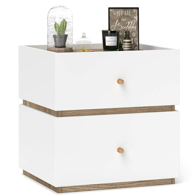 Costway 1 PCS 2-Drawer Nightstand Modern Bedside Table with Storag Raised Edge for Living Room