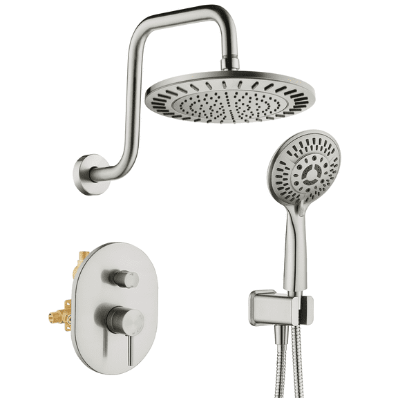 BRIGHT SHOWERS Shower Faucet Set, Shower Heads System with Rainfall Shower Head and Handheld Showerhead Combo, Shower Valve and Trim Kit, Wall Mounted Shower Holder and 79" Shower Hose, Brushed Nickel
